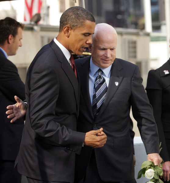 Barak Obama and John McCain visit WTC on 9/11